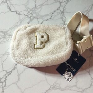 YOOLIFE White‎ Sherpa Fleece Letter P Fanny Pack Belt Bag Adjustable Strap